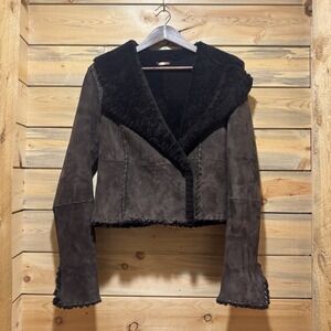 VTG Donald J Pliner Shearling Jacket Dark Brown Leather Women's Med Made N Italy